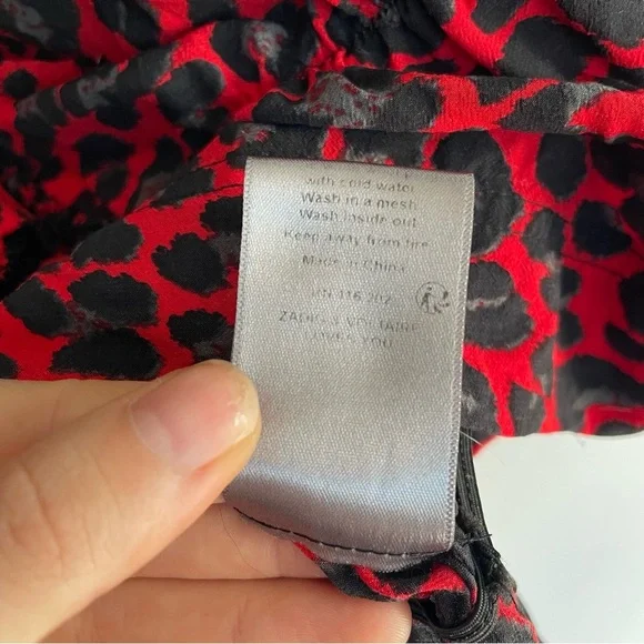 Zadig & Voltaire Tibo Print Leopard Ruffle Red Black Sleeveless Tassel Size S - Picture 10 of 12